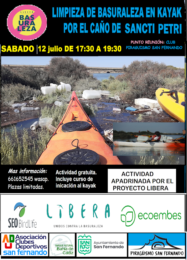 SÁBADO 12 JULIO POR LA TARDE NUEVA RECOGIDA DE BASURALEZA DEL CLUB PIRAGÜISMO SAN FERNANDO